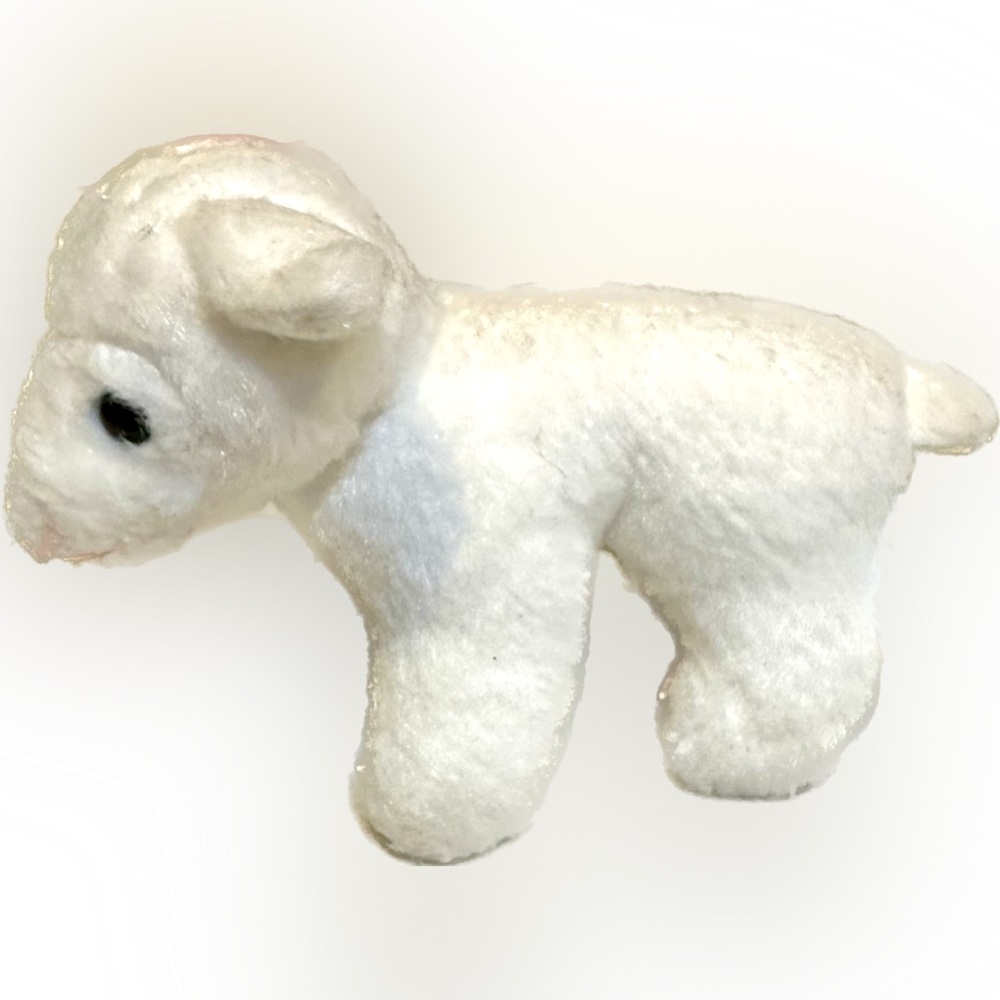 VTG TINY GUND SHEEP LAMB WHITE 4”x3”x2 STUFFED ANIMAL PLUSH FARM EASTER BIBLE